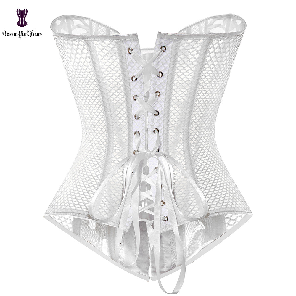 Corset Bustier Noir En Maille Transparente Pour Femmes.