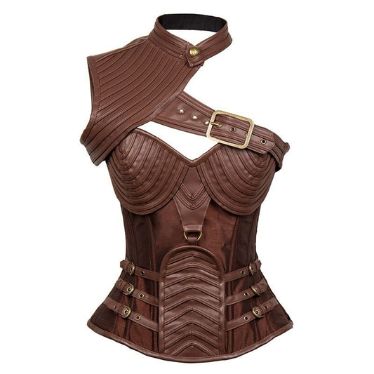 Corset gothique grande taille en cuir noir avec armure en acier désossé, Bustier et haut modelant pour femmes, Corset Vintage 6XL