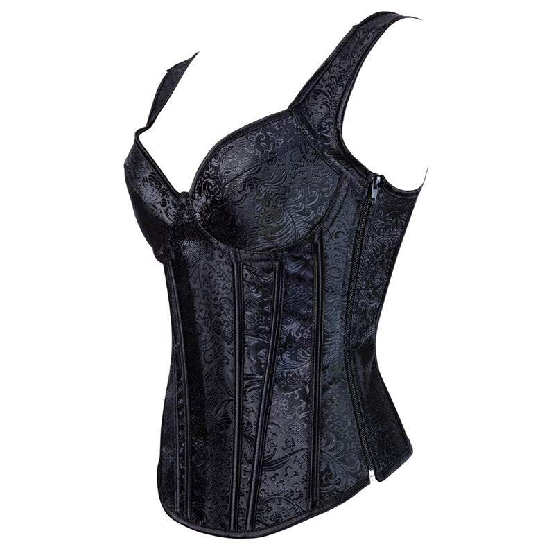 Corset Noir À Bretelles Pour Femmes, Grande Taille, Motif Floral, Fermeture Éclair, Top Gothique, Steampunk