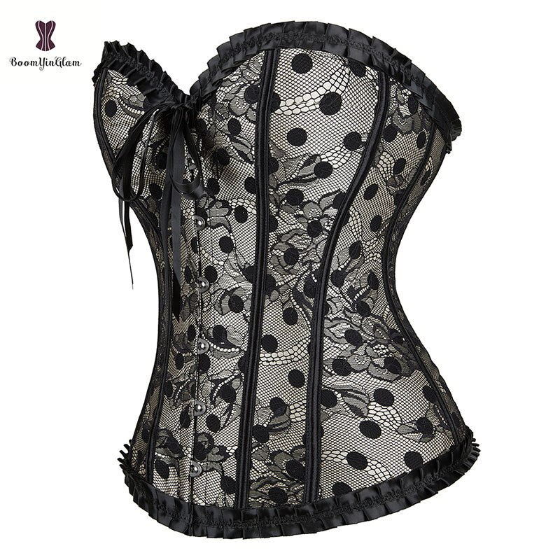 Corselet victorien à 6 broches en dentelle pour femme, Corset amincissant avec Corselet à pois