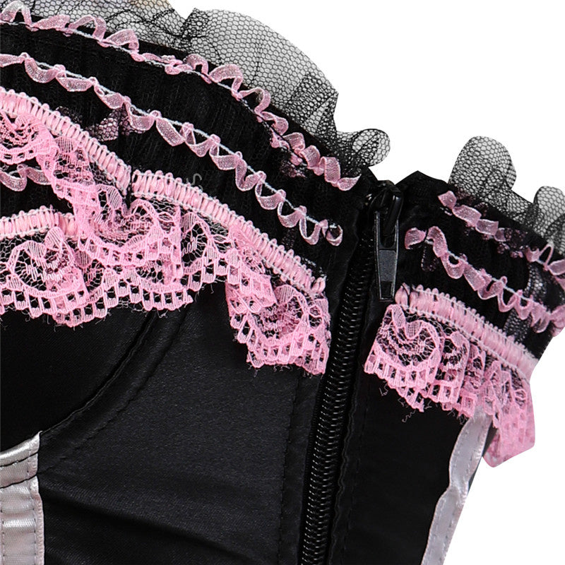 Corset bustier à lacets en satin, orné de dentelle et de nœuds, taille S/6XL