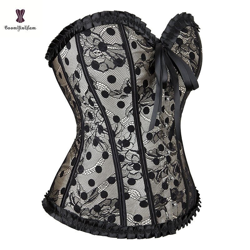 Corselet victorien à 6 broches en dentelle pour femme, Corset amincissant avec Corselet à pois