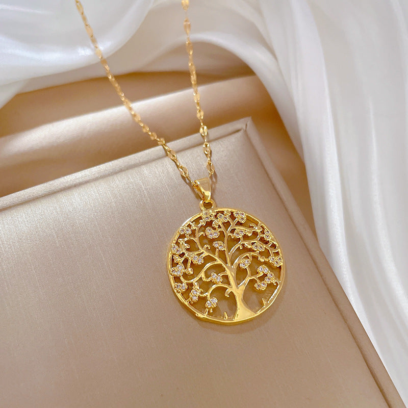 Pendentif arbre de vie pour femmes , en Zircon, pendentif grand arbre en acier inoxydable, bijoux.