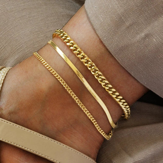 Bracelet de cheville délicat en acier inoxydable pour femmes, chaîne de couleur or, ne se décolore pas.