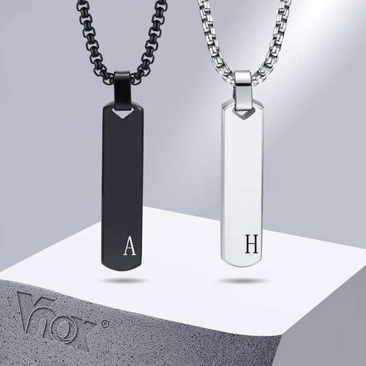 Collier À Barre Initiale Pour Hommes, Pendentif À Barre Verticale Géométrique Épaisse Avec A-z Lettres, Cadeau Pour Lui