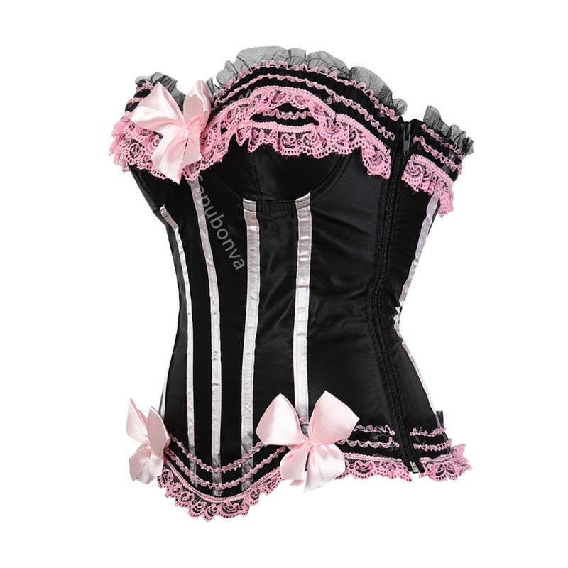 Corset bustier à lacets en satin, orné de dentelle et de nœuds, taille S/6XL