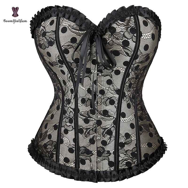 Corselet victorien à 6 broches en dentelle pour femme, Corset amincissant avec Corselet à pois