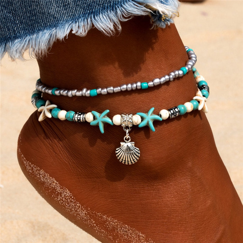 Bracelets De Cheville Vintage En Perles De Conque Pour Femmes.