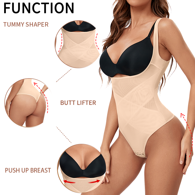 Body gaine amincissante en maille pour femme, corset sous le buste, bas string