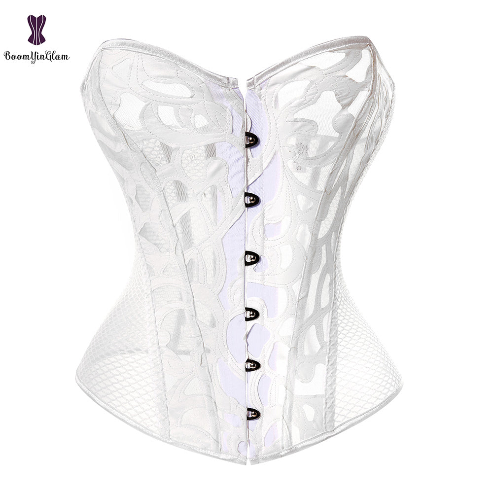 Corset Bustier Noir En Maille Transparente Pour Femmes.