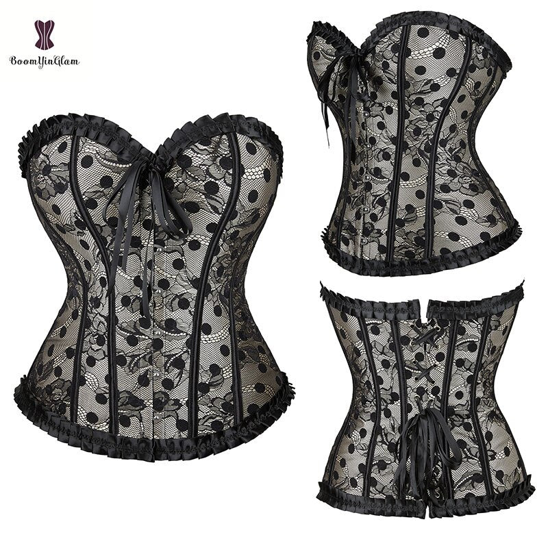 Corselet victorien à 6 broches en dentelle pour femme, Corset amincissant avec Corselet à pois