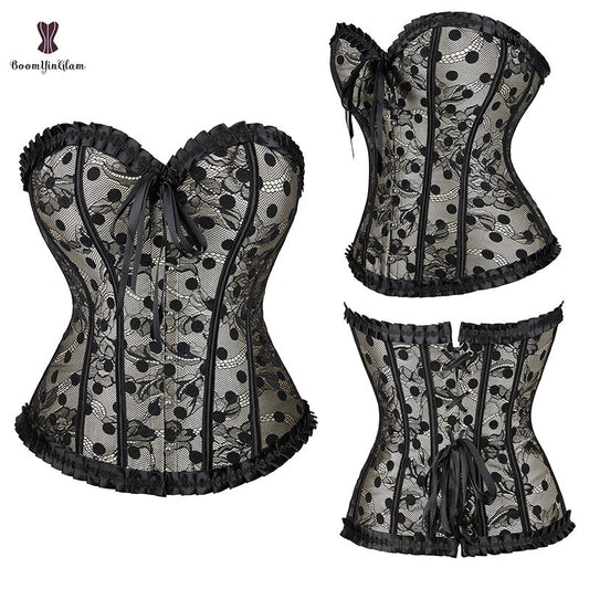 Corselet victorien à 6 broches en dentelle pour femme, Corset amincissant avec Corselet à pois