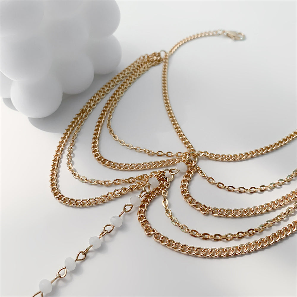 Chaines De Cheville Multicouches En Perles Couleur Or Pour Femmes, Bijoux De Plage, Pieds Nus.
