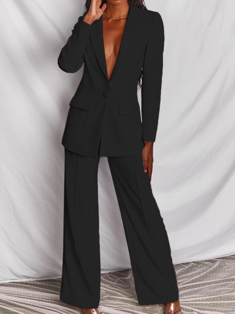 Ensemble tailleur Femmes, Blazer Manches Longues et Pantalon large