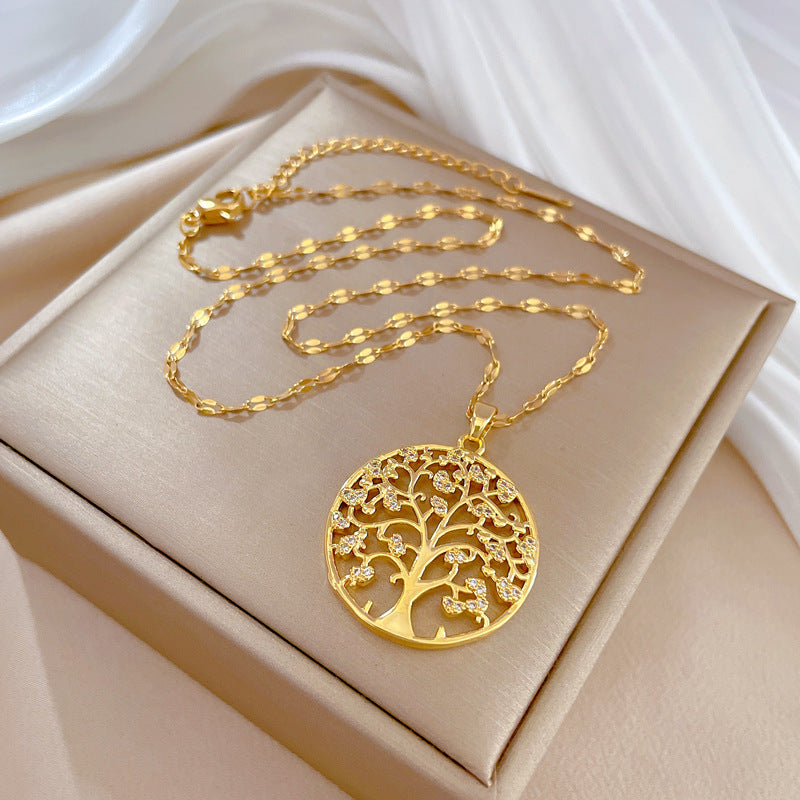 Pendentif arbre de vie pour femmes , en Zircon, pendentif grand arbre en acier inoxydable, bijoux.
