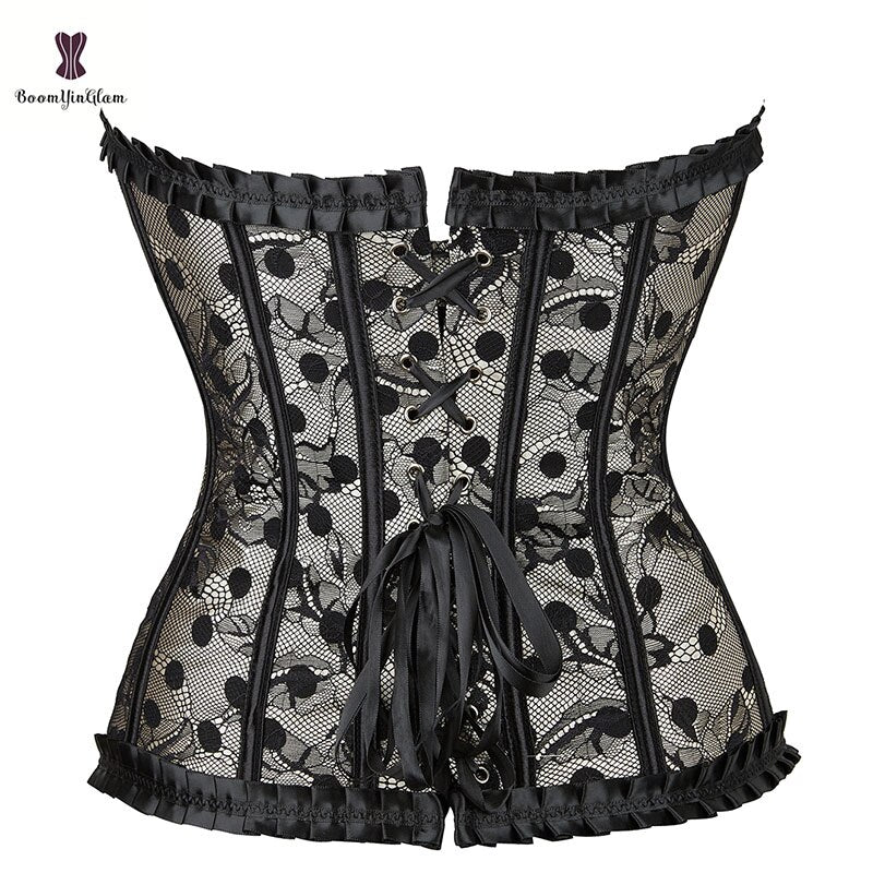 Corselet victorien à 6 broches en dentelle pour femme, Corset amincissant avec Corselet à pois