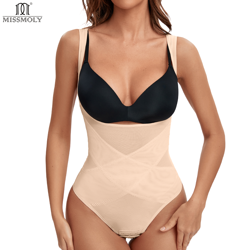 Body gaine amincissante en maille pour femme, corset sous le buste, bas string