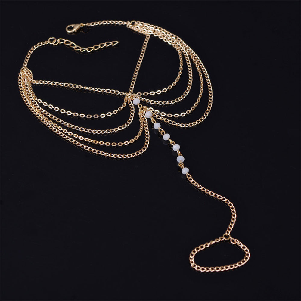 Chaines De Cheville Multicouches En Perles Couleur Or Pour Femmes, Bijoux De Plage, Pieds Nus.