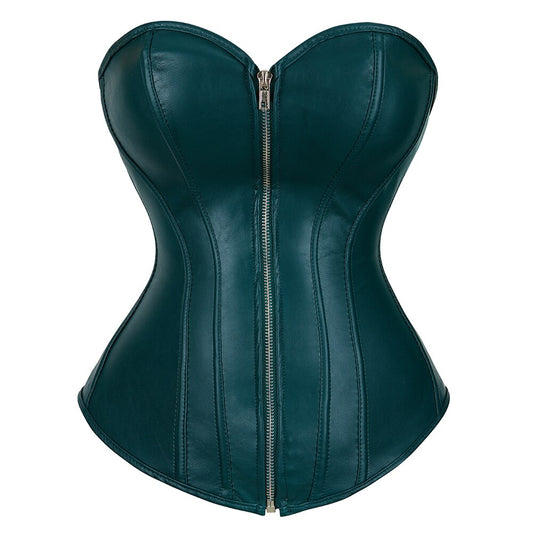 Corset En Faux Cuir Style Steampunk Pour Femmes, Lingerie Gothique, Fermeture Éclair Sur Le Devant, Grande Taille, Vert, Rouge, S-6xl .