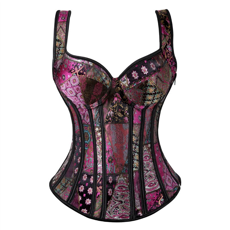Corset Noir À Bretelles Pour Femmes, Grande Taille, Motif Floral, Fermeture Éclair, Top Gothique, Steampunk