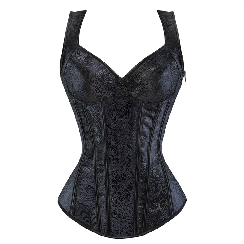 Corset Noir À Bretelles Pour Femmes, Grande Taille, Motif Floral, Fermeture Éclair, Top Gothique, Steampunk