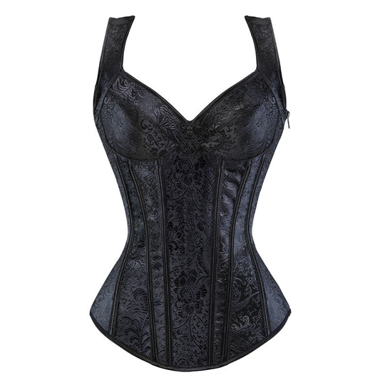 Corset Noir À Bretelles Pour Femmes, Grande Taille, Motif Floral, Fermeture Éclair, Top Gothique, Steampunk