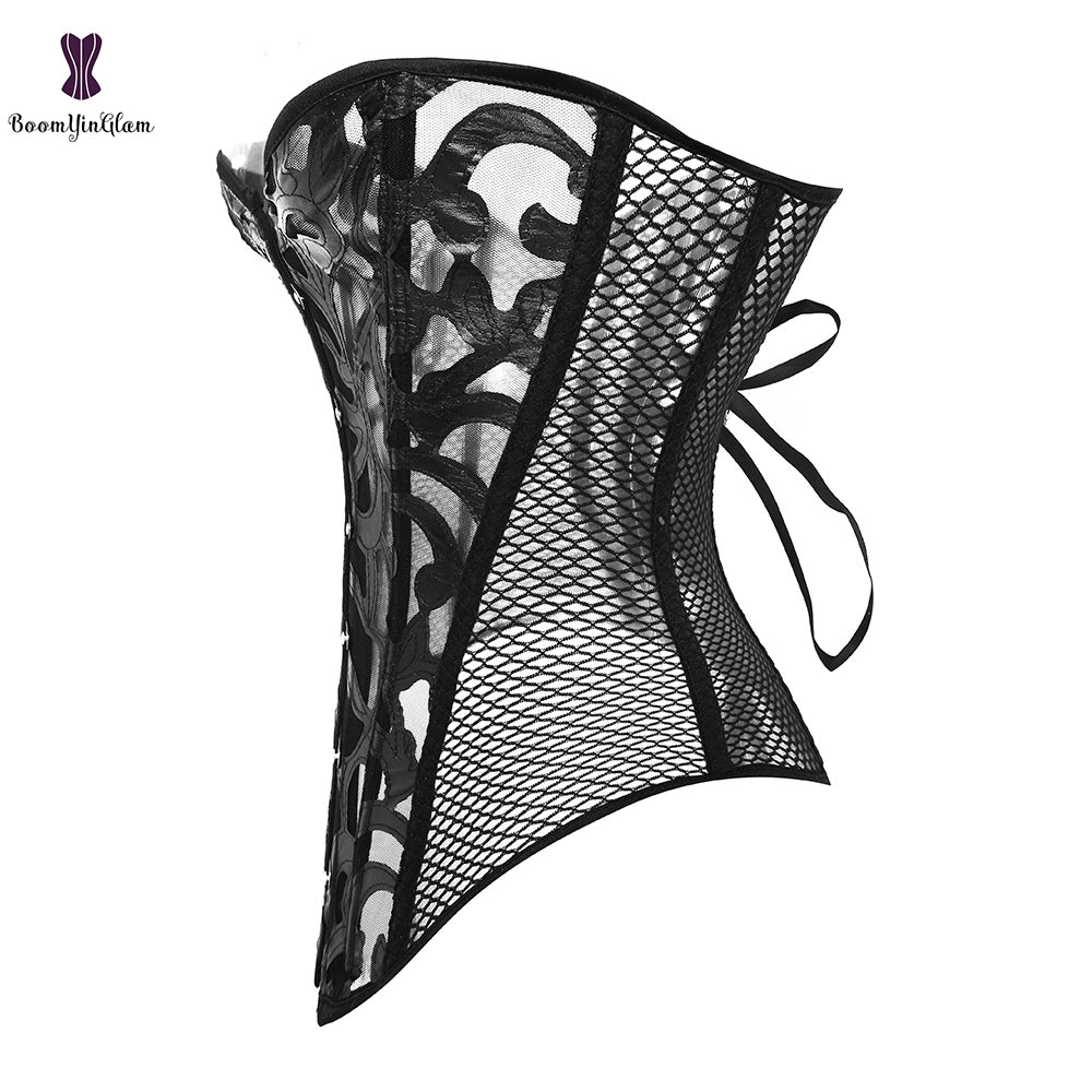 Corset Bustier Noir En Maille Transparente Pour Femmes.