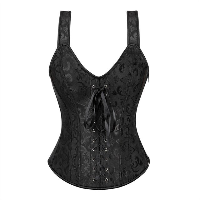 Corset Noir À Bretelles Pour Femmes, Grande Taille, Motif Floral, Fermeture Éclair, Top Gothique, Steampunk