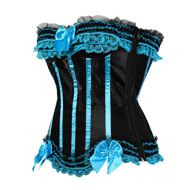 Corset bustier à lacets en satin, orné de dentelle et de nœuds, taille S/6XL