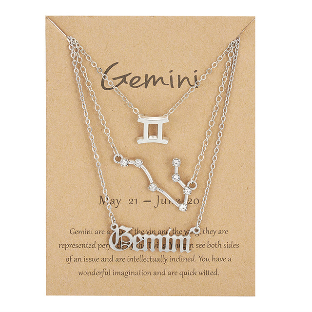 3 pièces/ensemble 12 signe du zodiaque collier pour femmes 12 Constellation pendentif chaîne ras du cou bijoux d'anniversaire avec carte en carton |.
