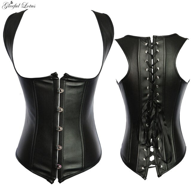 Bustiers Et Corsets Gothique Pour Femmes, Bustier En Cuir Grande Taille 6xl Avec Os En Acier -
