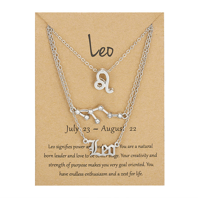 3 pièces/ensemble 12 signe du zodiaque collier pour femmes 12 Constellation pendentif chaîne ras du cou bijoux d'anniversaire avec carte en carton |.