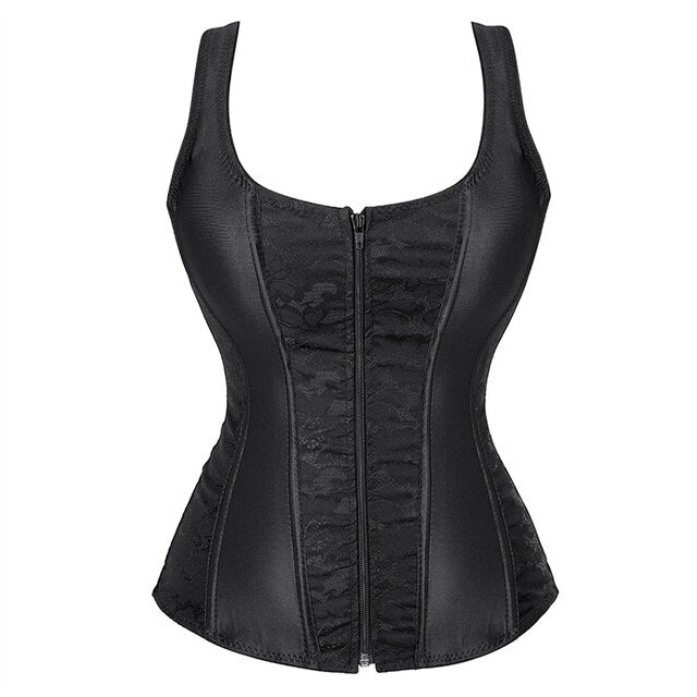 Corset Noir À Bretelles Pour Femmes, Grande Taille, Motif Floral, Fermeture Éclair, Top Gothique, Steampunk