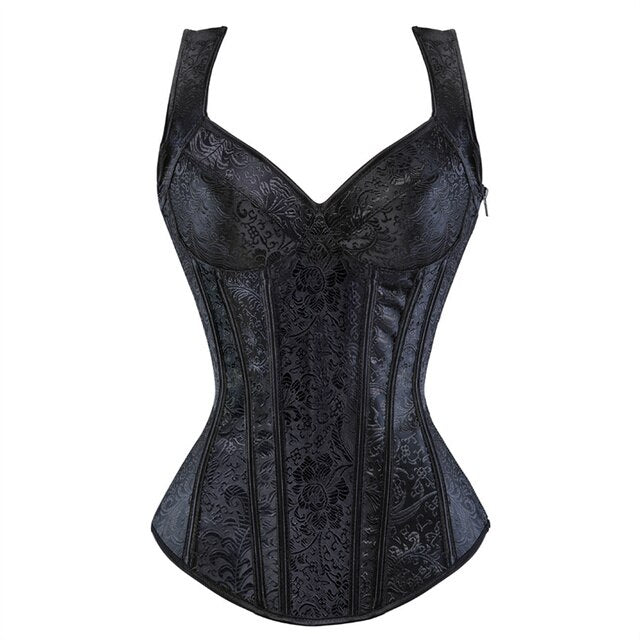 Corset Noir À Bretelles Pour Femmes, Grande Taille, Motif Floral, Fermeture Éclair, Top Gothique, Steampunk