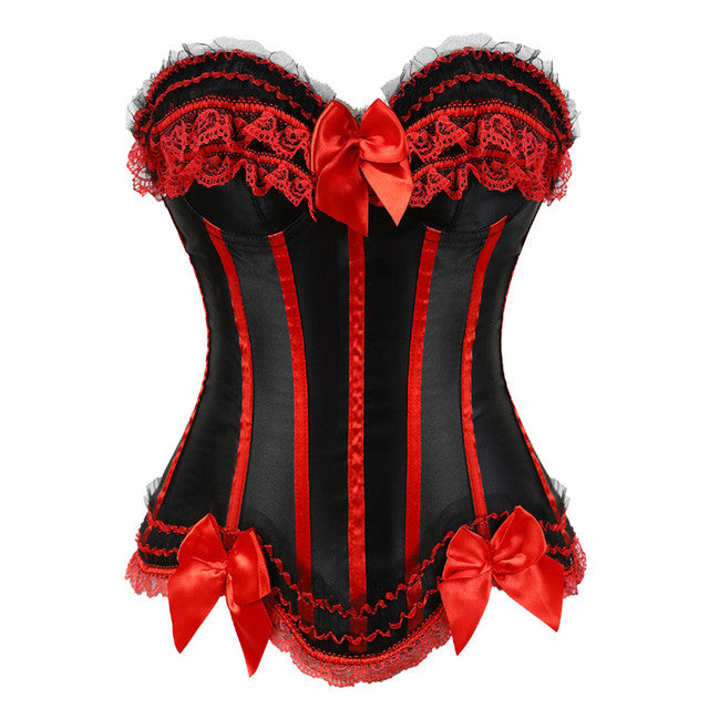 Corset bustier à lacets en satin, orné de dentelle et de nœuds, taille S/6XL
