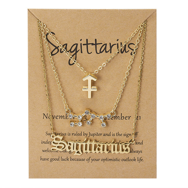 3 pièces/ensemble 12 signe du zodiaque collier pour femmes 12 Constellation pendentif chaîne ras du cou bijoux d'anniversaire avec carte en carton |.