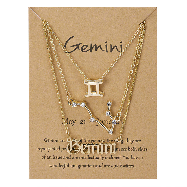 3 pièces/ensemble 12 signe du zodiaque collier pour femmes 12 Constellation pendentif chaîne ras du cou bijoux d'anniversaire avec carte en carton |.