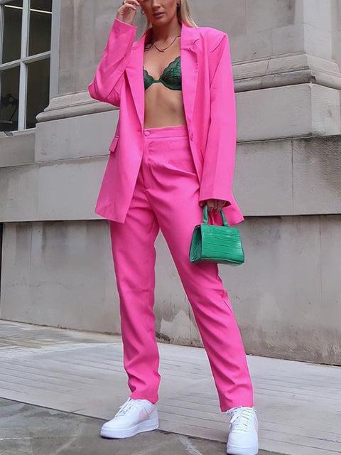 Ensemble tailleur Femmes, Blazer Manches Longues et Pantalon large