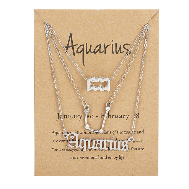3 pièces/ensemble 12 signe du zodiaque collier pour femmes 12 Constellation pendentif chaîne ras du cou bijoux d'anniversaire avec carte en carton |.