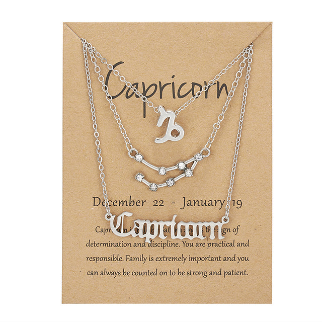 3 pièces/ensemble 12 signe du zodiaque collier pour femmes 12 Constellation pendentif chaîne ras du cou bijoux d'anniversaire avec carte en carton |.