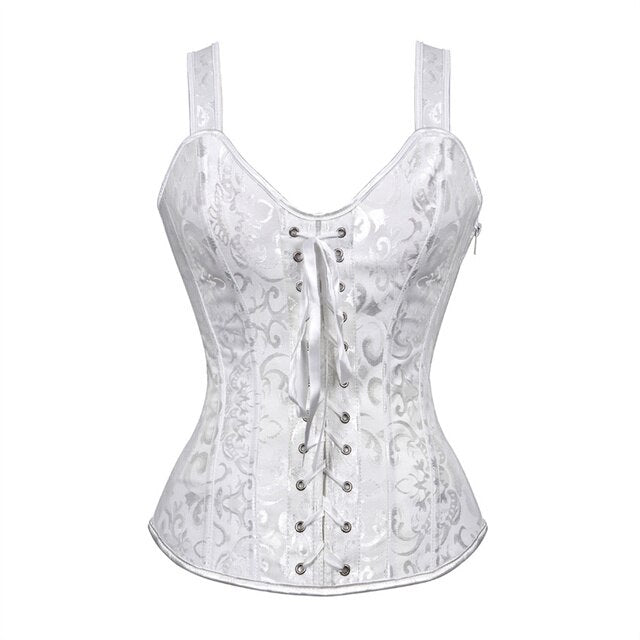 Corset Noir À Bretelles Pour Femmes, Grande Taille, Motif Floral, Fermeture Éclair, Top Gothique, Steampunk