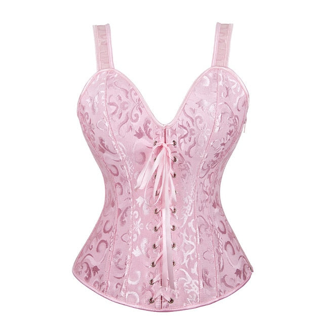 Corset Noir À Bretelles Pour Femmes, Grande Taille, Motif Floral, Fermeture Éclair, Top Gothique, Steampunk