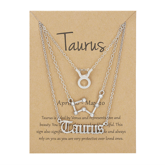 3 pièces/ensemble 12 signe du zodiaque collier pour femmes 12 Constellation pendentif chaîne ras du cou bijoux d'anniversaire avec carte en carton |.