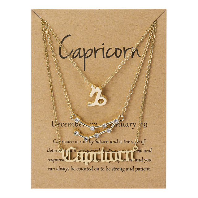 3 pièces/ensemble 12 signe du zodiaque collier pour femmes 12 Constellation pendentif chaîne ras du cou bijoux d'anniversaire avec carte en carton |.