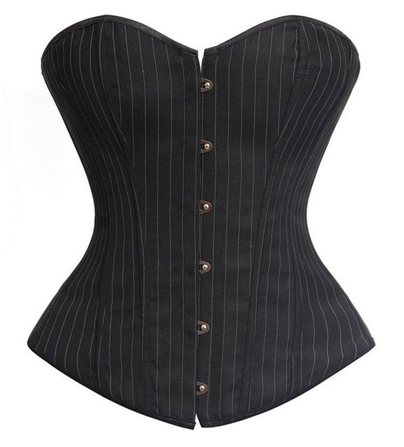 Corset boléro à rayures Noires + string Pour Femmes, à fermeture Éclair ou bouton Sans Bretelles.
