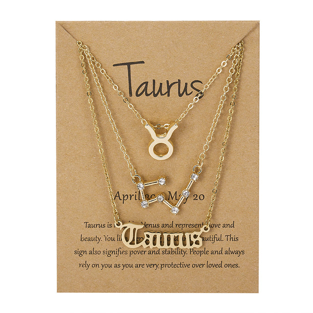 3 pièces/ensemble 12 signe du zodiaque collier pour femmes 12 Constellation pendentif chaîne ras du cou bijoux d'anniversaire avec carte en carton |.