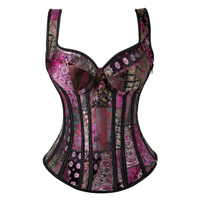 Corset Noir À Bretelles Pour Femmes, Grande Taille, Motif Floral, Fermeture Éclair, Top Gothique, Steampunk