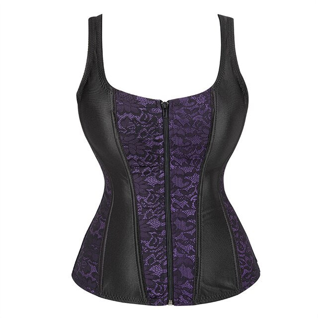 Corset Noir À Bretelles Pour Femmes, Grande Taille, Motif Floral, Fermeture Éclair, Top Gothique, Steampunk