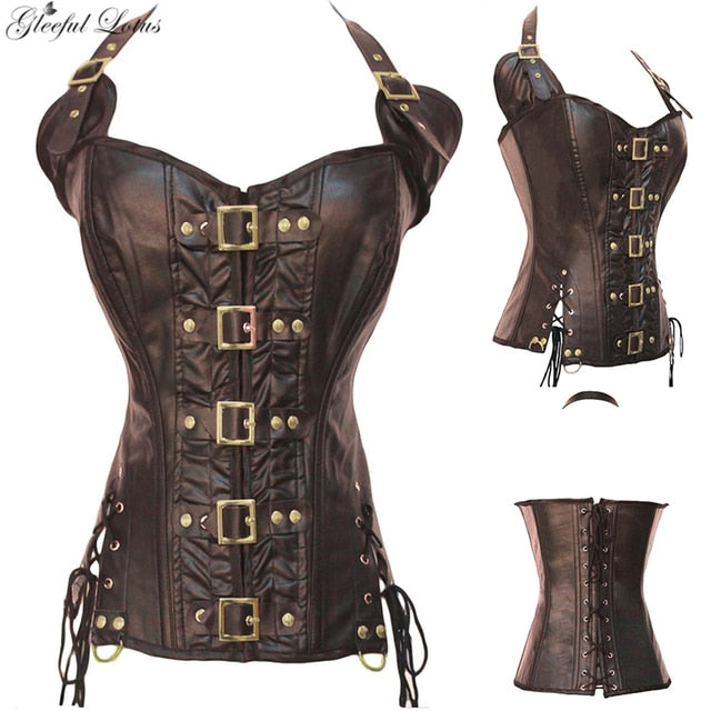 Bustiers Et Corsets Gothique Pour Femmes, Bustier En Cuir Grande Taille 6xl Avec Os En Acier -