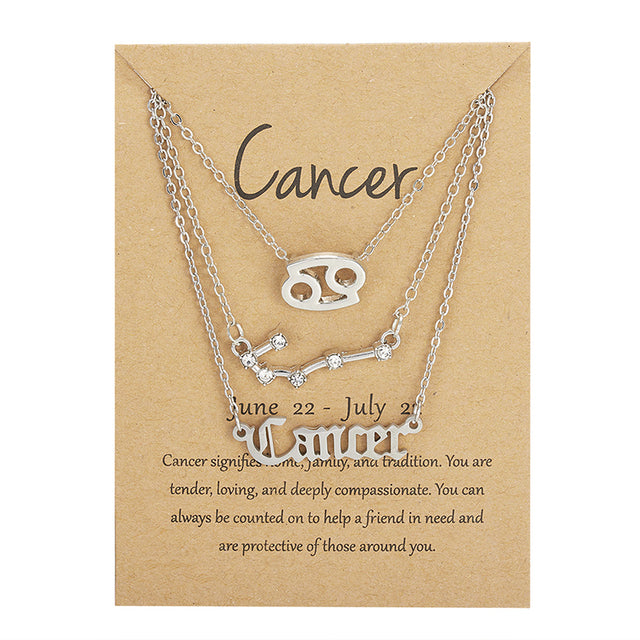 3 pièces/ensemble 12 signe du zodiaque collier pour femmes 12 Constellation pendentif chaîne ras du cou bijoux d'anniversaire avec carte en carton |.